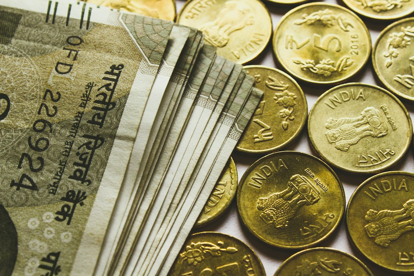 Indian rupee notes and coins